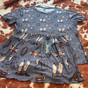 Twofly Gray Western mesh Top and Skirt Set